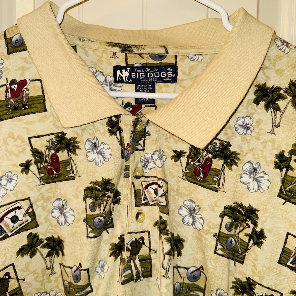Vintage Big Dogs Polo Shirt Mens 4X AOP Golf All Over Print Palm Tree 90s UAE